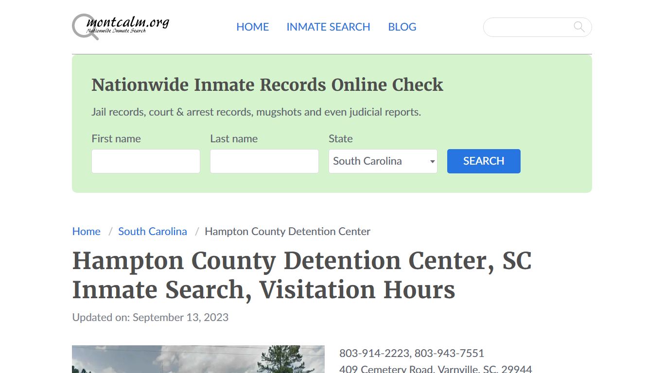 Hampton County Detention Center, SC Inmate Search, Visitation Hours